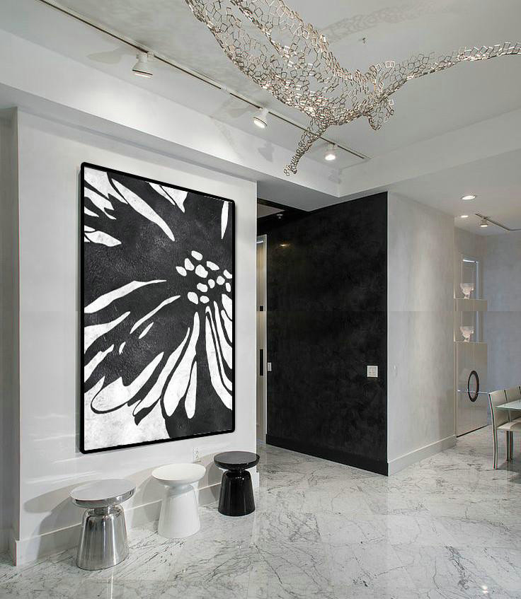 Large Paintings For Living Room,Black And White Minimal Painting On Canvas - Custom Canvas Wall Art